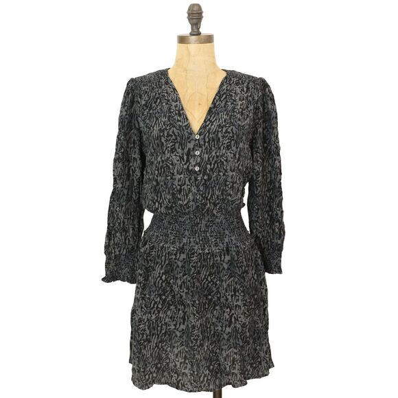 RAILS Zana Abstract Animal Mini Dress S Smocked Charcoal Print Chiffon NWT B14 - Picture 2 of 6